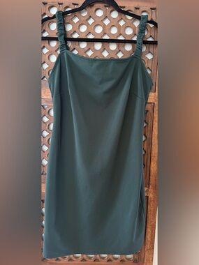 Sadie & Sage Green Mini Dress Ruched Strap Stretch Made USA XL (Runs Small)